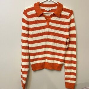 American Eagle Outfitters Orange and White Knit Top